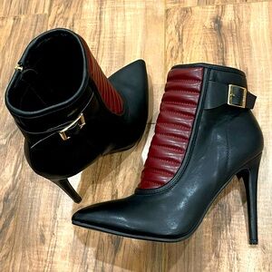 Glaze Leather Moto Booties 6.5 maroon accent 4” heel